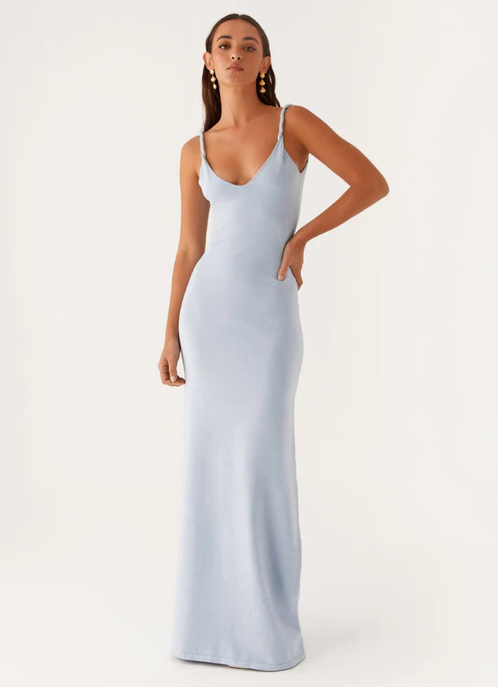 Damen Elegantes Maxirockkleid mit tiefem V-Ausschnitt und feinen Trägern Drune