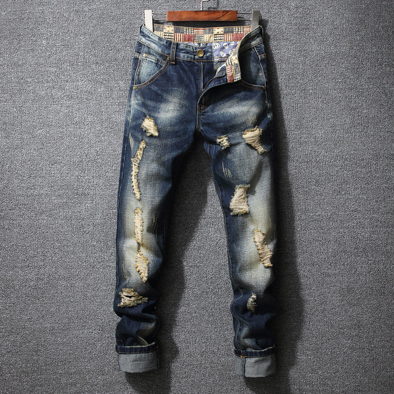 Herren Zerrissene Denim-Jeans mit lässigem Schnitt Drune