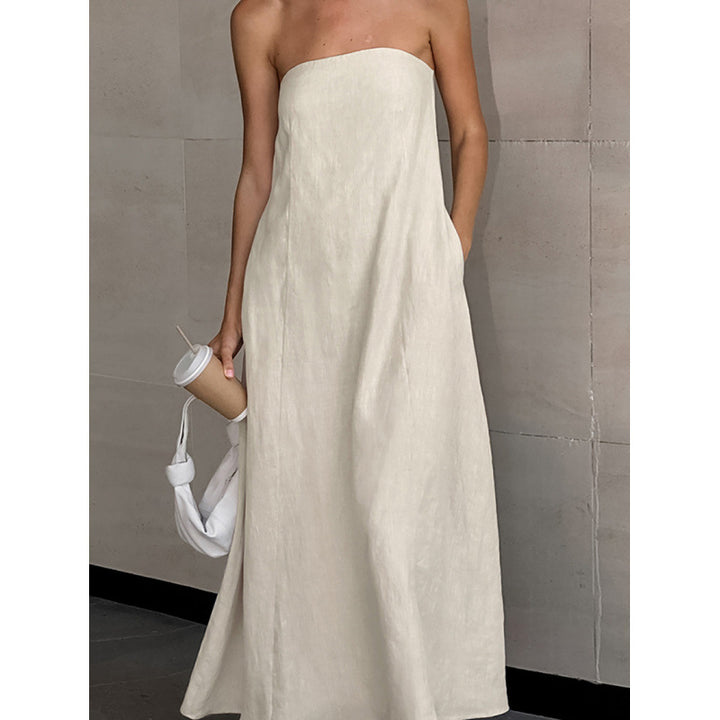 Damen Maxikleid ohne Ärmel mit elegantem Taillenband und fließendem Schnitt Drune