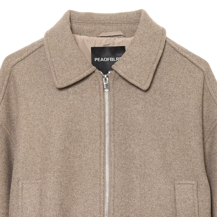 Damen Kurze Wollmix-Jacke mit Frontreißverschluss und Kordelzugsaum Drune