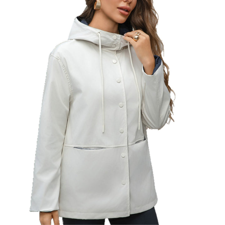 Damen Leichte Kapuzen‑Regenjacke mit Druckknopfleiste und Tunnelzug Drune