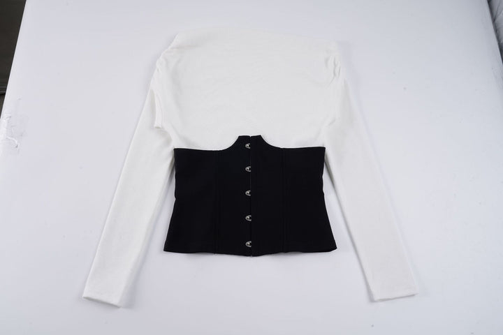 Damen Off-Shoulder Longsleeve mit eingesetzter Korsageoptik und Hakenverschluss Drune