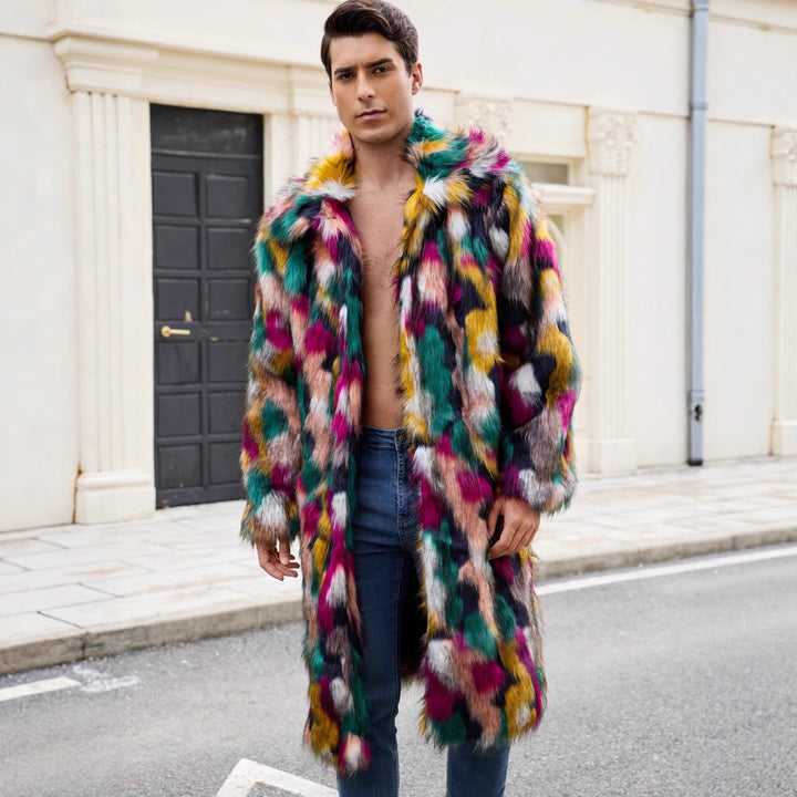 Herren Luxuriöser Kunstpelzmantel mit farbenfrohem Design Drune