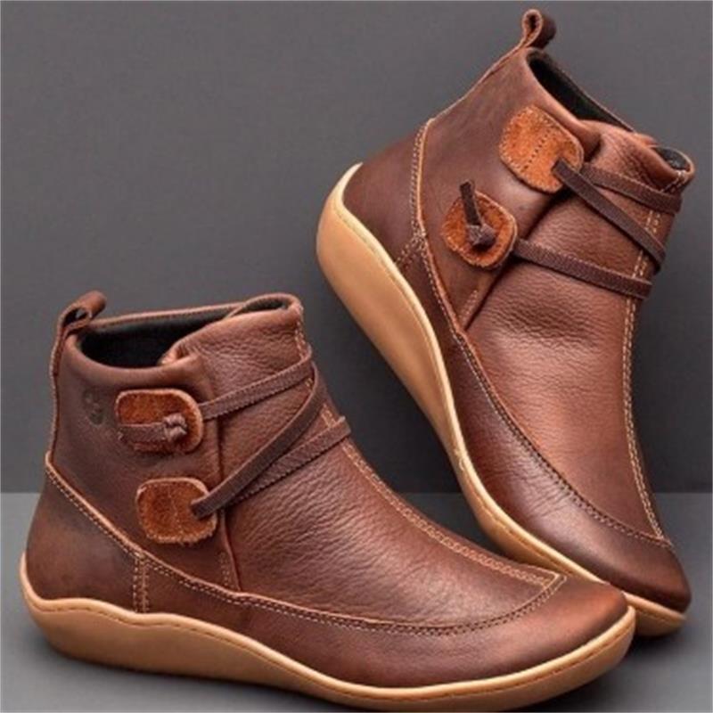 Damen Komfortable Leder-Stiefeletten mit Klettverschluss und dämpfender Gummisohle Drune