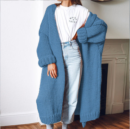 Damen Grobstrick-Longcardigan mit lässigem Schnitt und oversized Ärmeln Drune