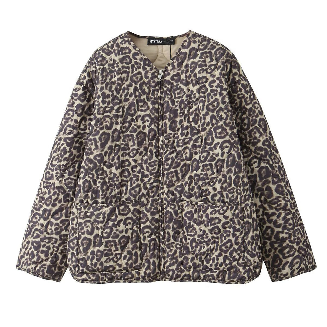 Damen nan gesteppte Oversize-Quiltjacke mit Rundhalsausschnitt, durchgehendem Reißverschluss und zwei aufgesetzten Taschen Drune