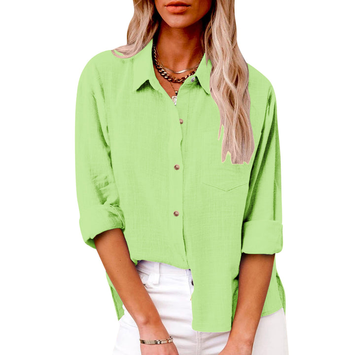 Damen nan oversized Leinen-Baumwollmix Hemdbluse mit Brusttasche und krempelbaren Ärmeln Drune