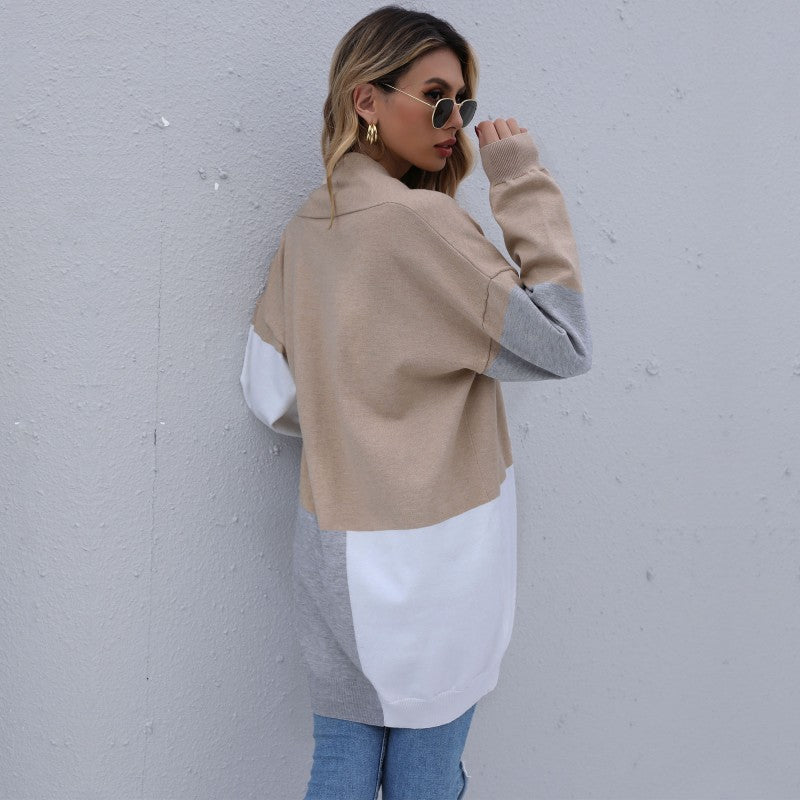 Damen Langer Colorblock-Feinstrickcardigan mit offener Front und überschnittener Schulter Drune