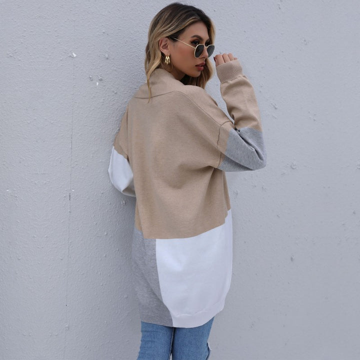 Damen Langer Colorblock-Feinstrickcardigan mit offener Front und überschnittener Schulter Drune