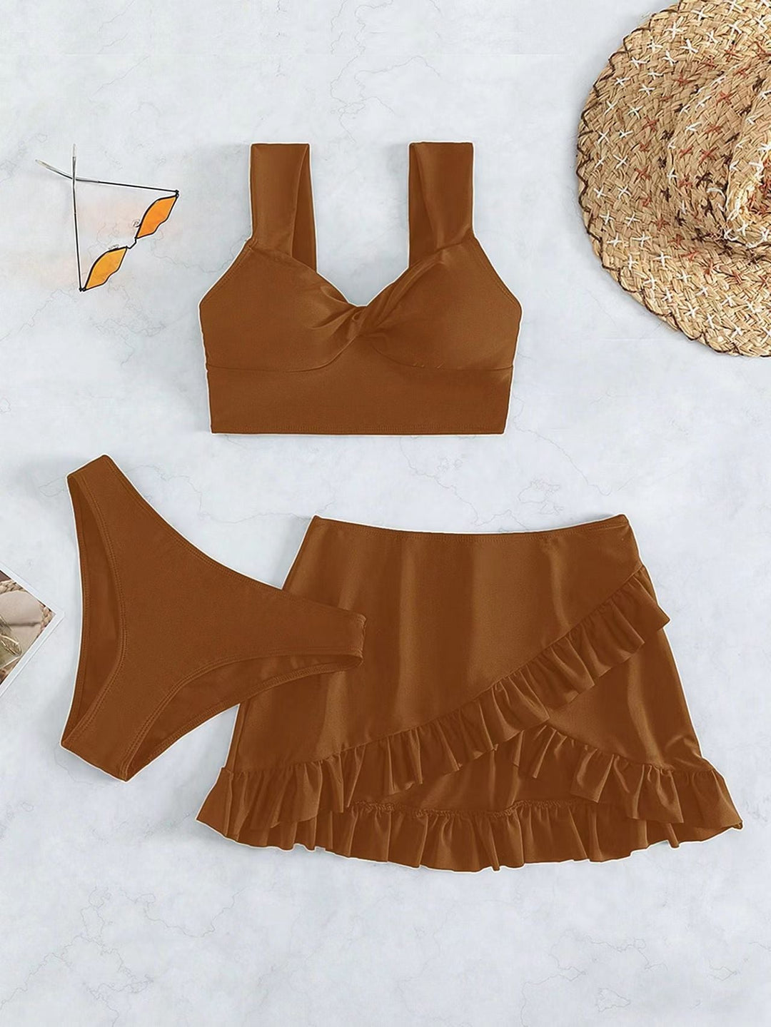 Damen Freizeit-Bikini-Set mit Wickelrock und stützenden Trägern Drune
