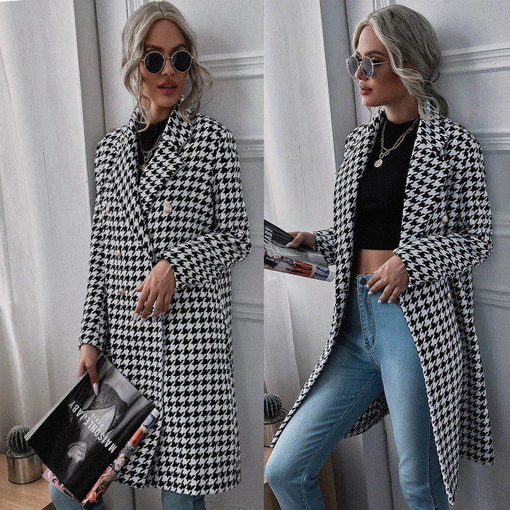 Damen Oversized Hahnentritt-Mantel mit klassischen Details Drune