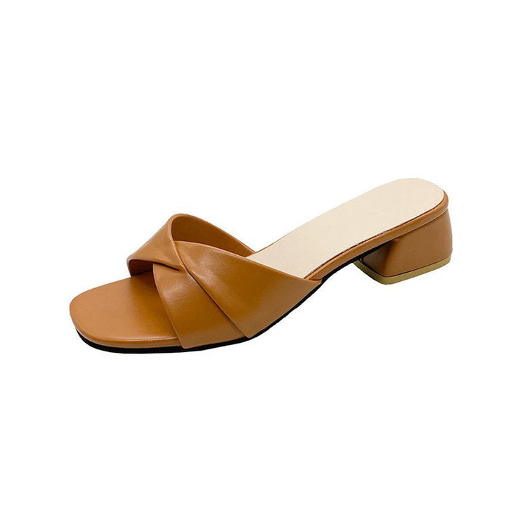 Damen elegante Mules mit gekreuzten Riemen und Blockabsatz Drune