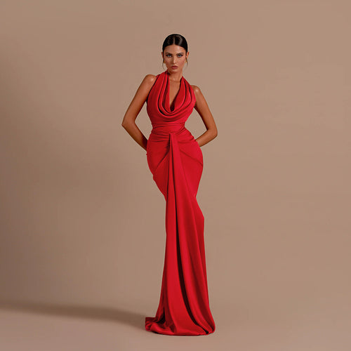 Damen Elegantes Wickel-Maxikleid mit tiefem V-Ausschnitt und figurbetonter Silhouette Drune