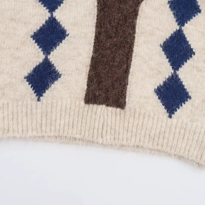 Damen Argyle-Strickweste mit V-Ausschnitt und flauschiger Mohair-Optik Drune