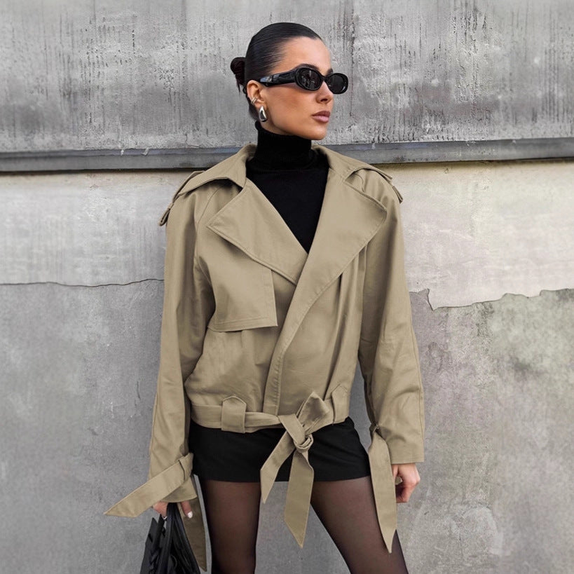 Damen lässige Utility-Jacke im Oversized-Schnitt mit taillierbarem Gürtel und praktischen Taschen Drune