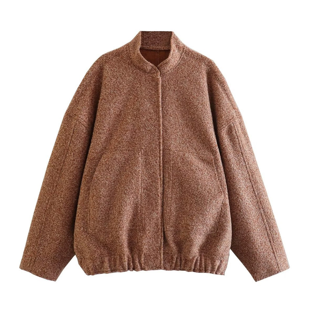 Damen flauschige Oversized-Jacke mit praktischen Taschen und elegantem Stehkragen Drune