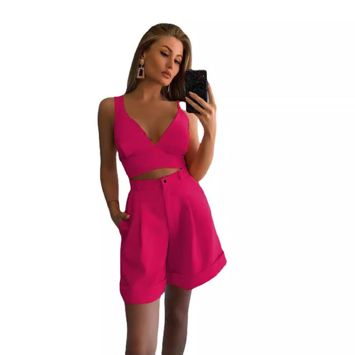 Damen stylisches Crop-Top mit passenden weiten Shorts Drune
