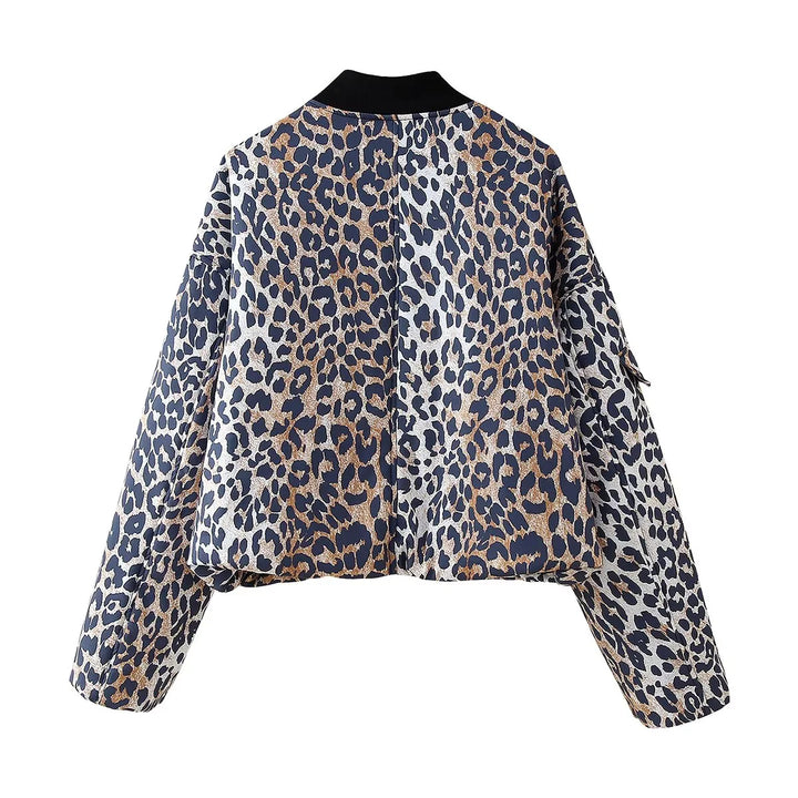 Damen nan cropped Leopard-Bomber mit Boxy-Schnitt, Reißverschluss und Utility-Ärmeltasche Drune