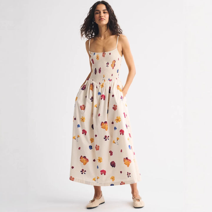 Damen Maxikleid mit floralem Design und elastischem Bund Drune