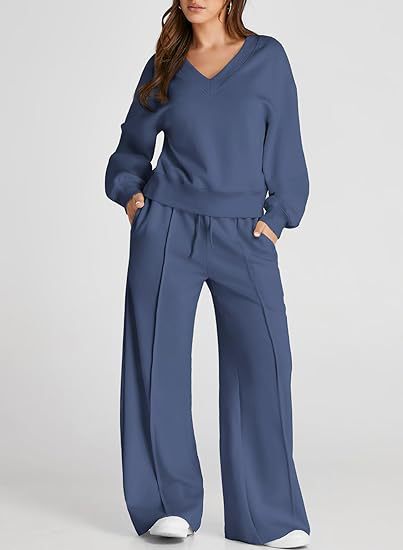 Damen Lässiges V-Ausschnitt Freizeit-Set mit weiter Jogginghose Drune