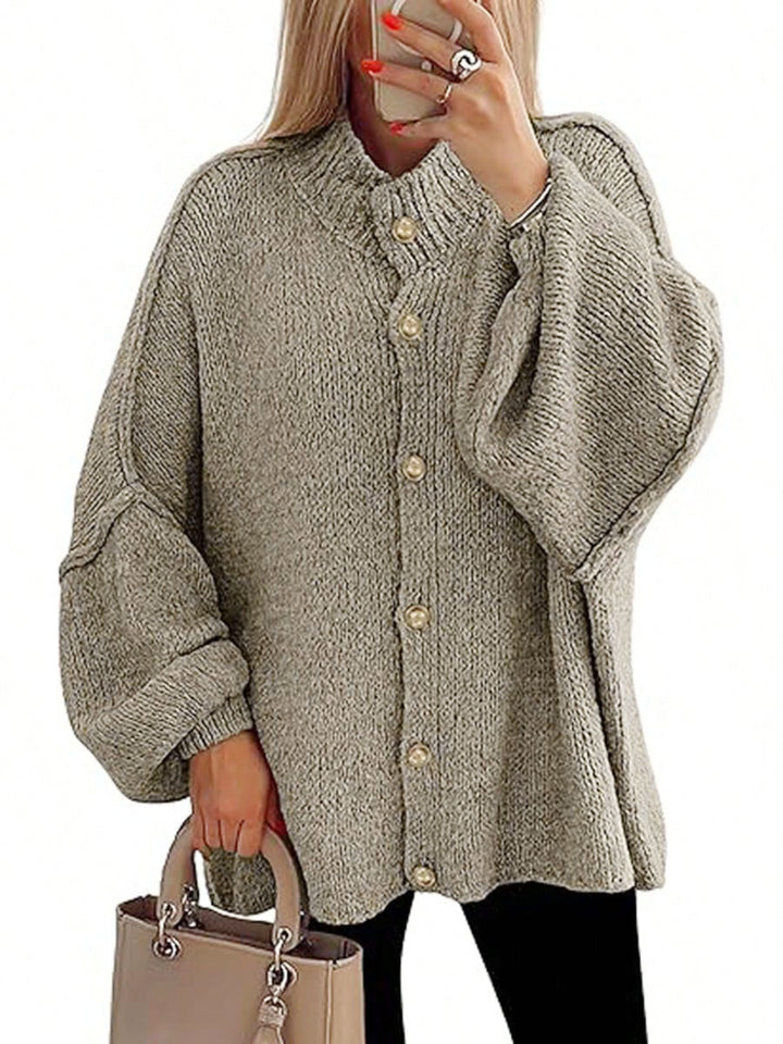 Damen oversized Strickjacke mit Knopfverschluss Drune