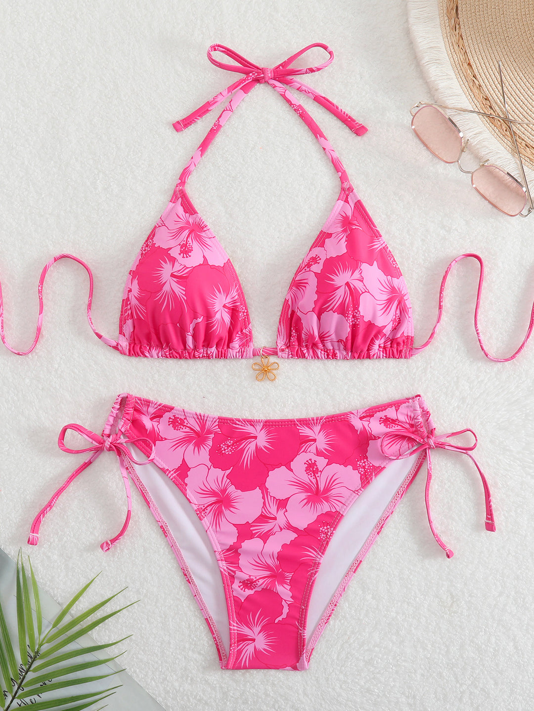 Damen Triangel-Bikini mit verspielten Floral-Details Drune