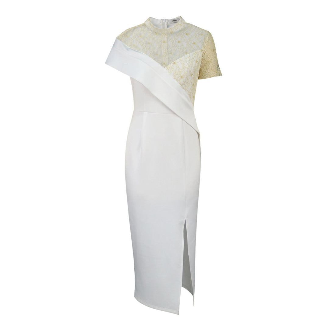 Damen Elegantes Hochzeitskleid mit transparentem Spitzenoberteil und asymmetrischem Design Drune