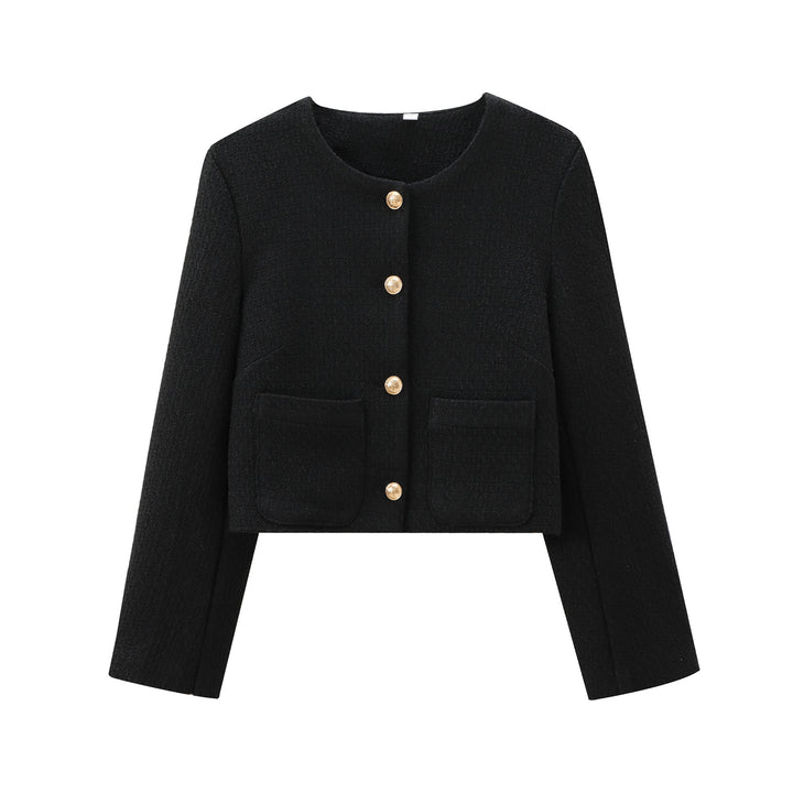 Damen elegante Kurzjacke im strukturierten Tweed-Stil mit praktischen Taschen Drune