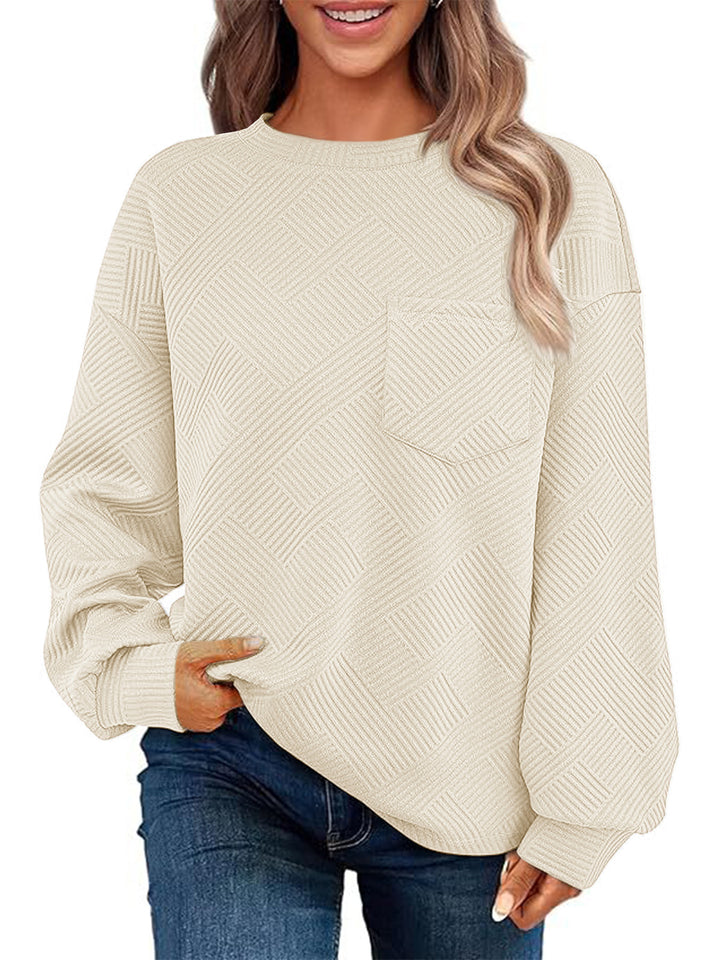 Damen Oversize Strukturstrick-Pullover mit Brusttasche Drune