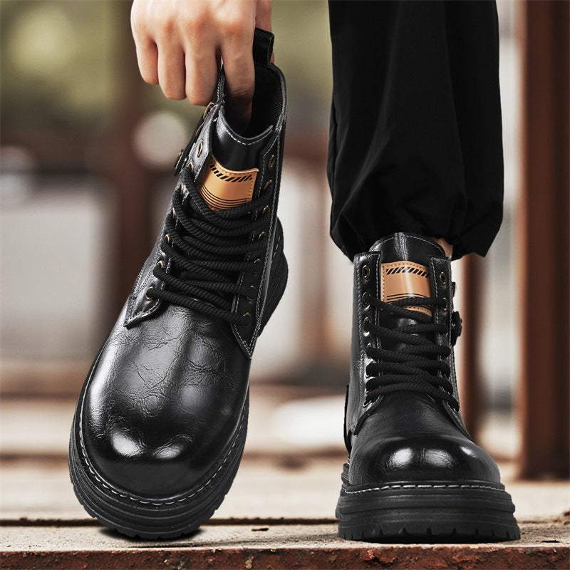 Herren robuste Lederoptik Combat-Boots mit seitlichem Reißverschluss und gepolsterter Plateausohle Drune