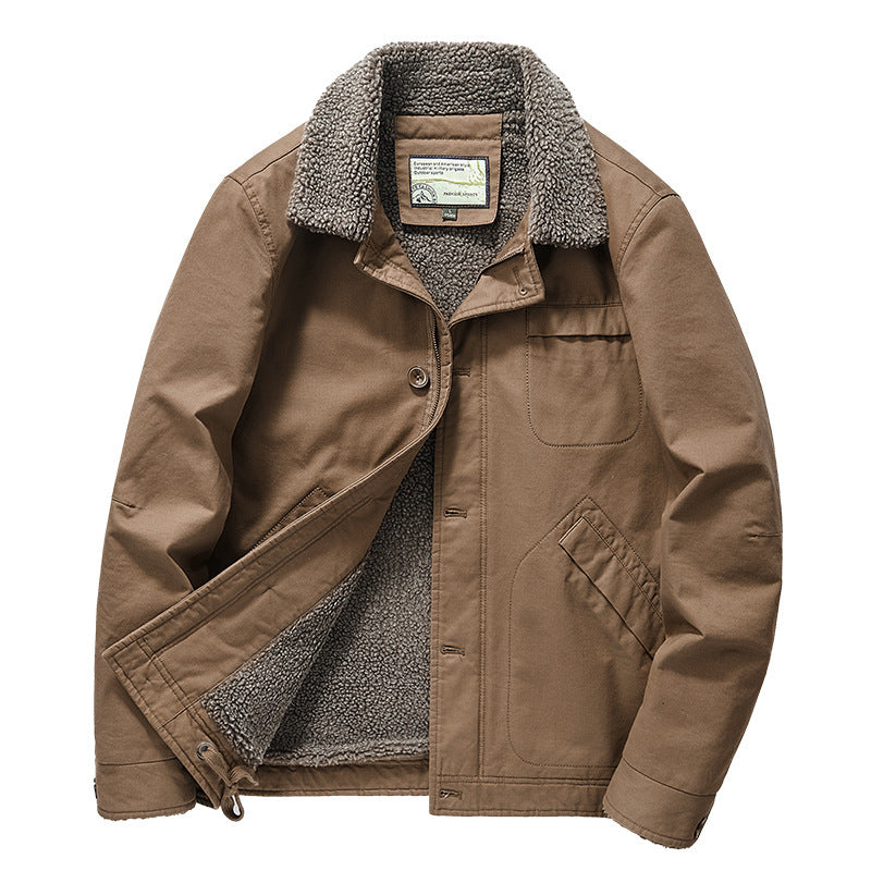 Herren gefütterte Canvas-Arbeitsjacke mit Sherpa‑Innenfutter und Hemdkragen Drune