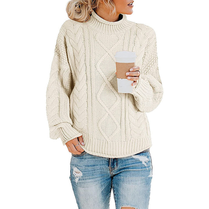 Damen Strickpullover mit hohem Kragen und dekorativem Zopfmuster Drune