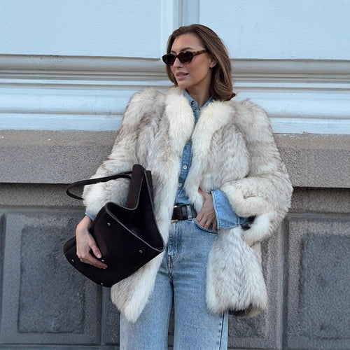 Damen Boxy-Kunstpelzjacke mit strukturierter Shag‑Optik und voluminösem Schalkragen Drune