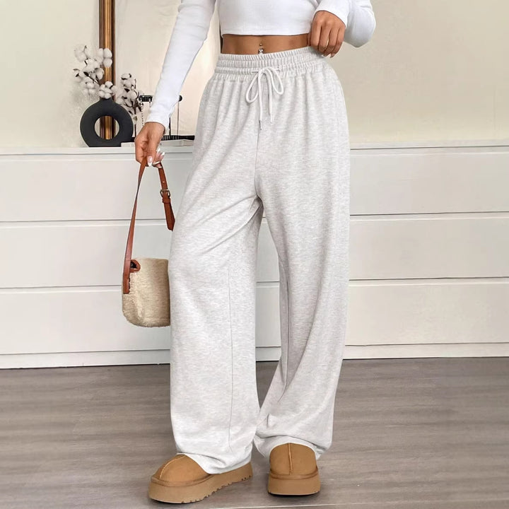 Damen nan weite High-Waist Loungehose mit elastischem Bund und Kordelzug Drune