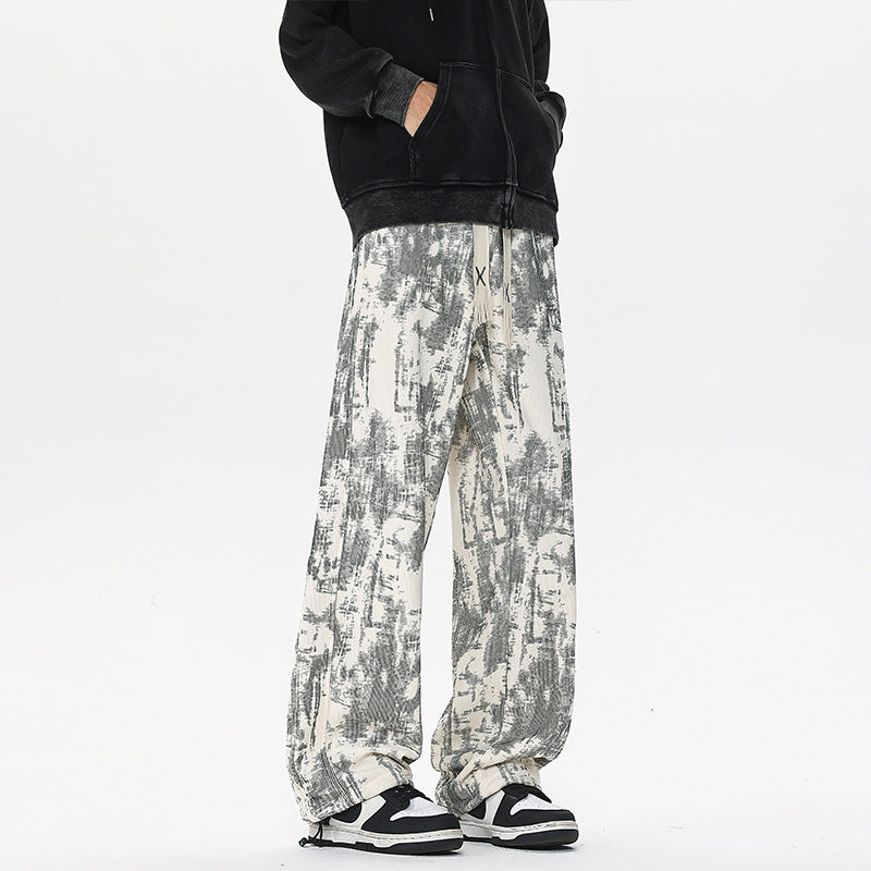 Herren Weit geschnittene Loungehose mit abstraktem Allover‑Print, elastischem Bund und Tunnelzug Drune
