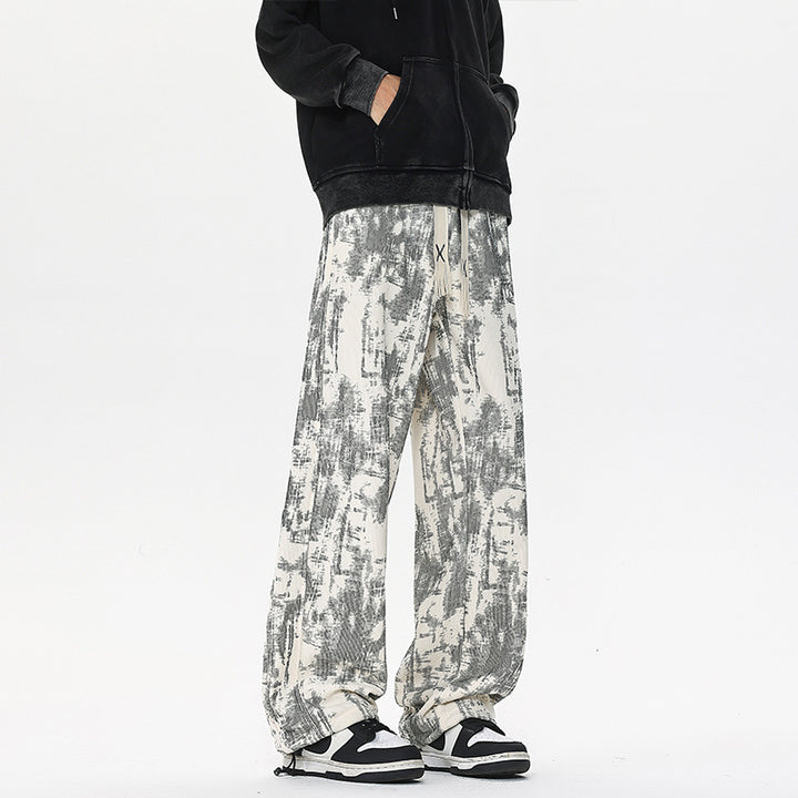 Herren Weit geschnittene Loungehose mit abstraktem Allover‑Print, elastischem Bund und Tunnelzug Drune
