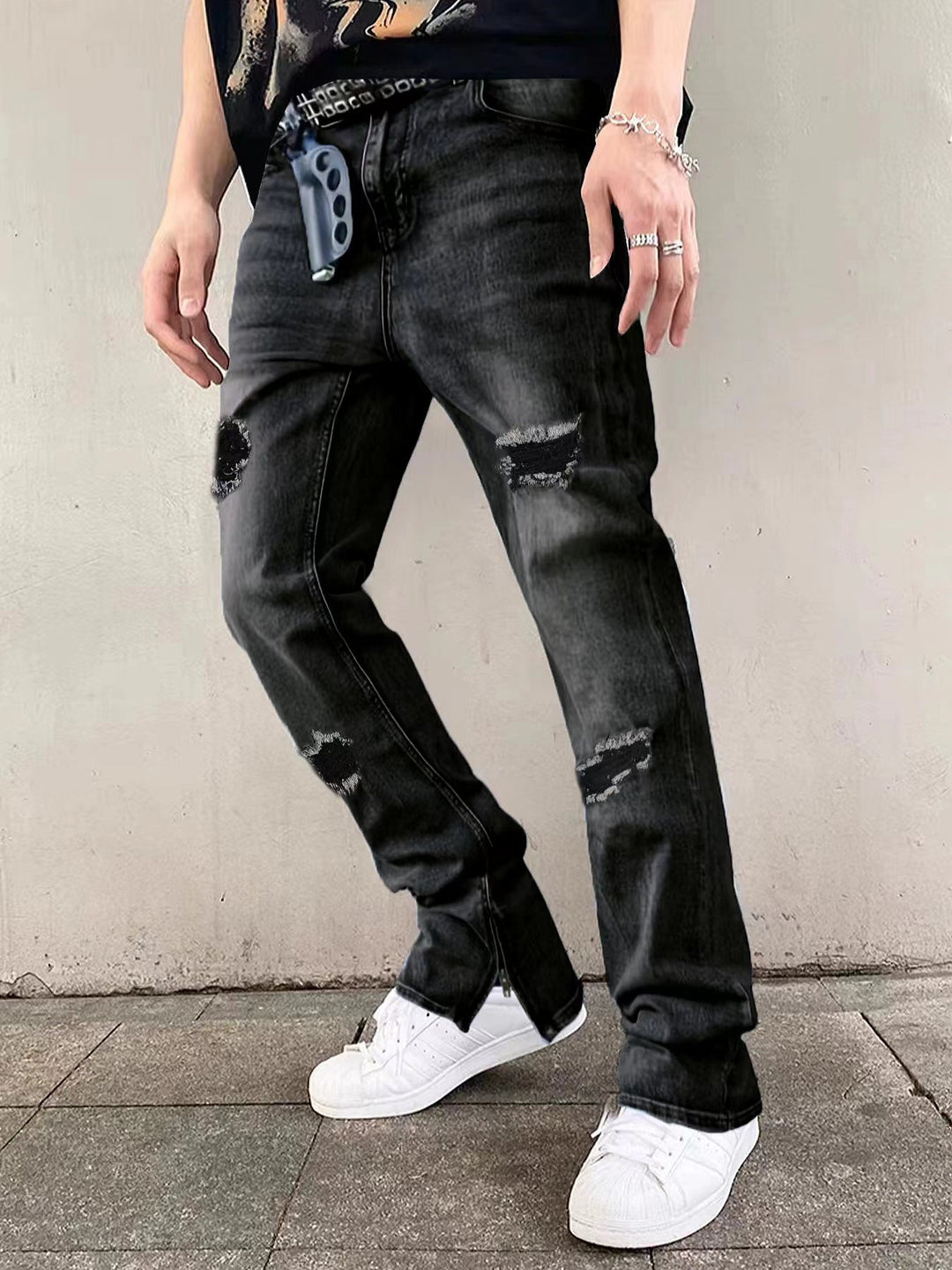 Herren Flared Jeans mit Reißverschluss Drune