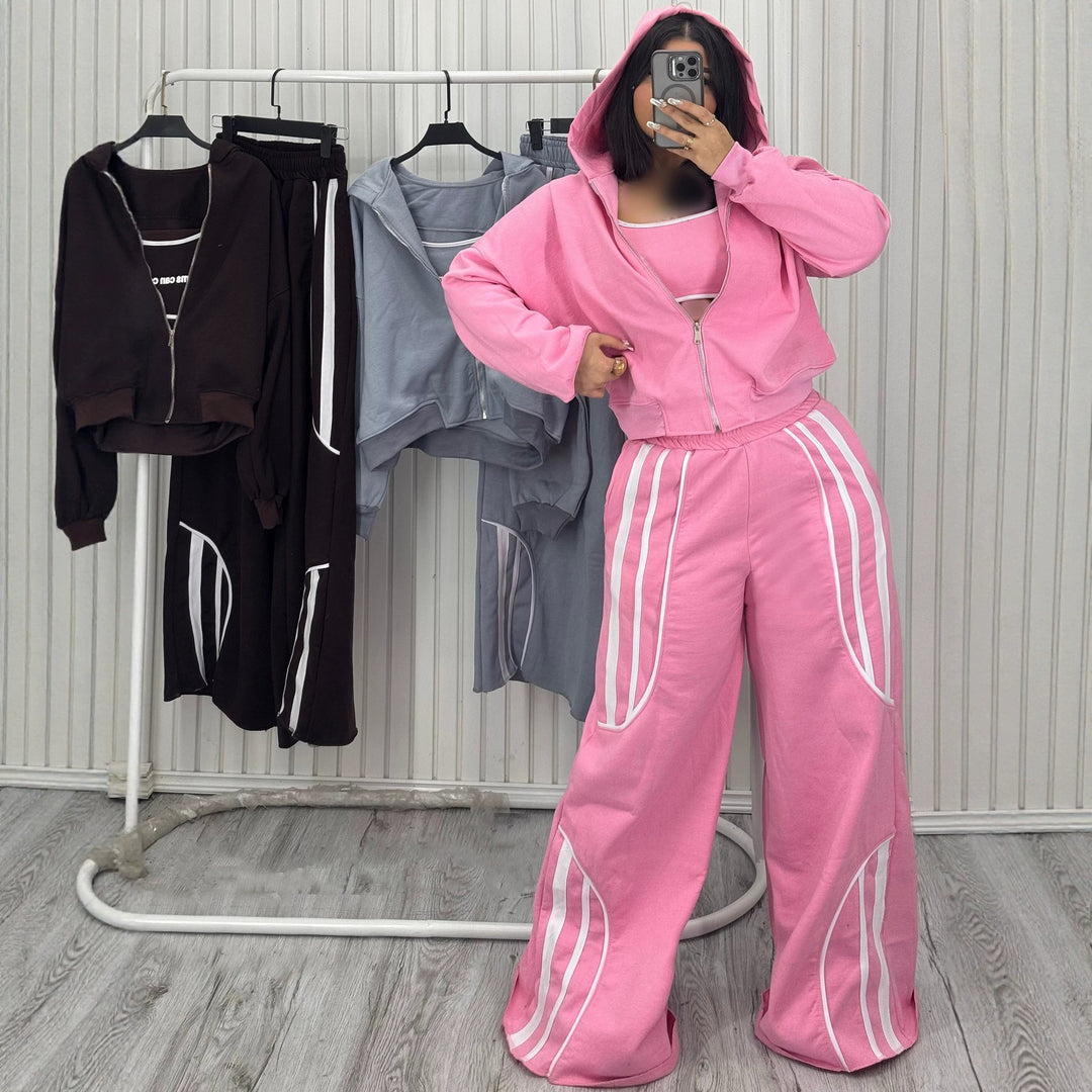Damen Oversize Kapuzen-Sweatjacke mit Reißverschluss und weitem Trackpant-Set Drune