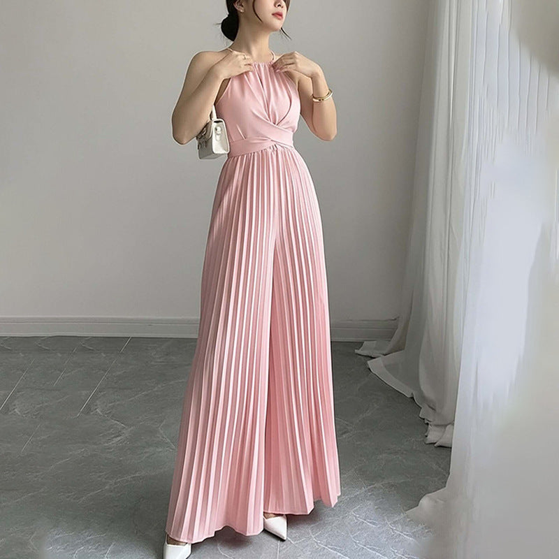 Damen Plissierter Jumpsuit mit tiefem Ausschnitt und Taillierung Drune