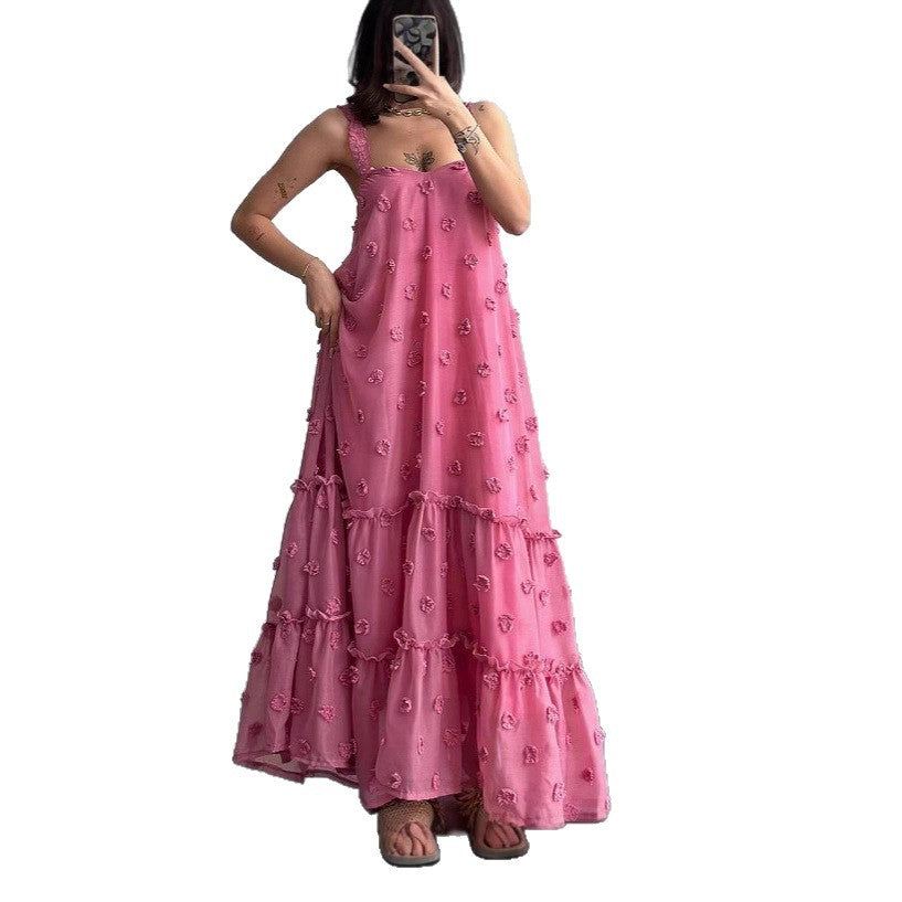 Damen Bodenlanges Sommerkleid mit Rüschendetails und floralem Motiv Drune