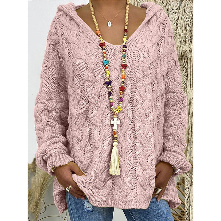 Damen nan grob gestrickter Kapuzenpullover mit Zopfmuster und weitem Oversize-Schnitt Drune