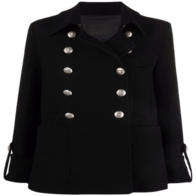 Damen Kurzer Boxy‑Wollmix‑Mantel im Military‑Look mit Zierrundknöpfen Drune