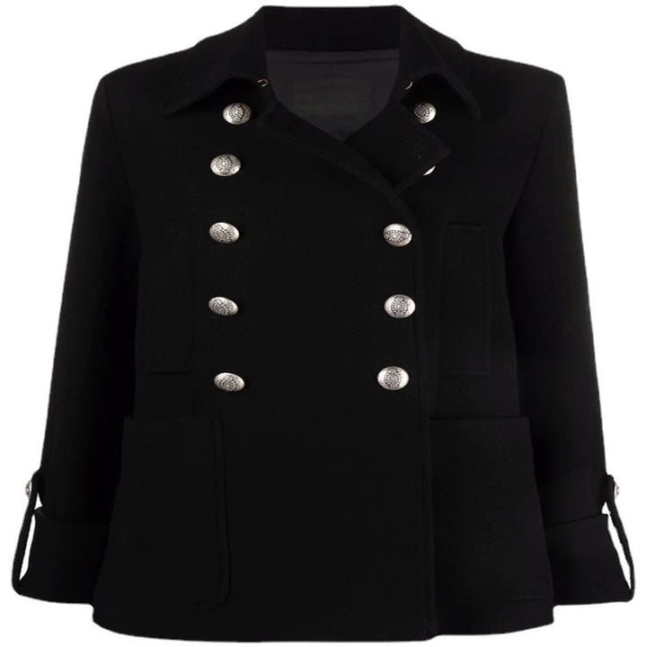 Damen Kurzer Boxy‑Wollmix‑Mantel im Military‑Look mit Zierrundknöpfen Drune
