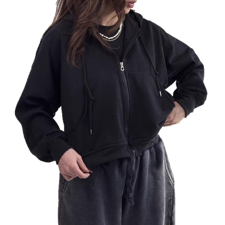 Damen lässiger Zip-Hoodie mit weit geschnittenen Ärmeln und praktischen Taschen Drune