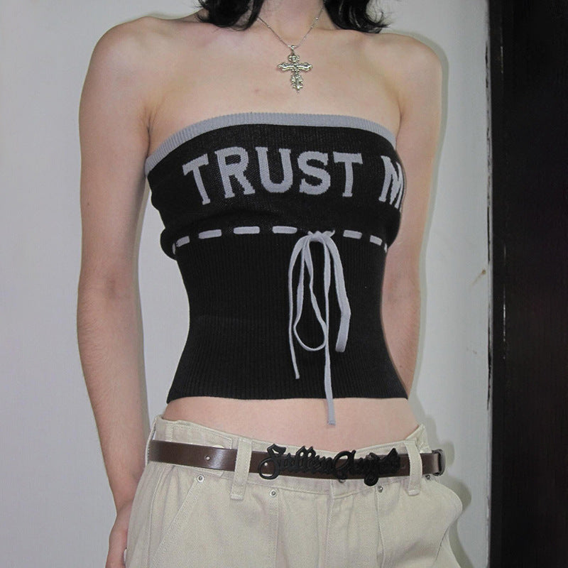 Damen lässiges Bustier-Top mit trendy Schriftzug Drune
