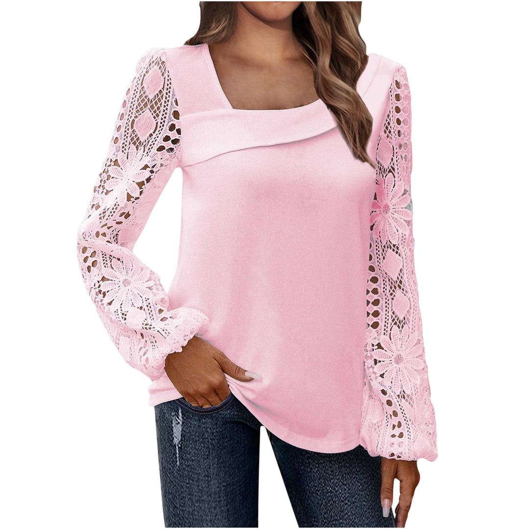Damen Bluse mit quadratischem Ausschnitt und gehäkelten Spitzenärmeln Drune
