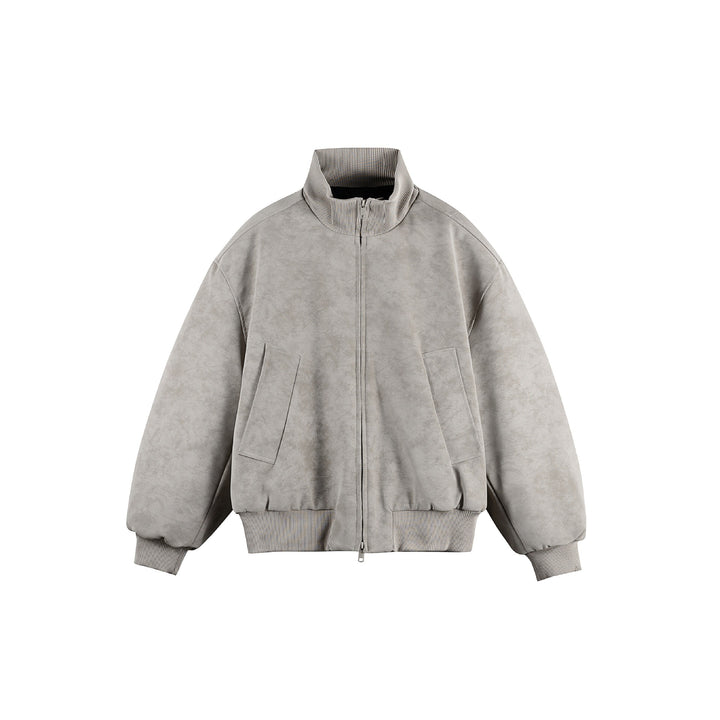 Damen Boxy-Bomberjacke im Vintage-Suede-Look mit hohem Rippkragen und Kängurutaschen Drune