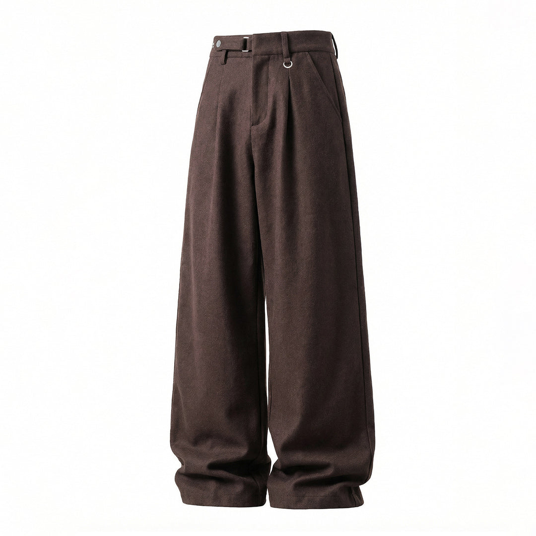 Damen Weite High-Waist-Hose mit Bundfalten, D-Ring und weitem Bein Drune