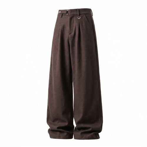 Damen Weite High-Waist-Hose mit Bundfalten, D-Ring und weitem Bein Drune