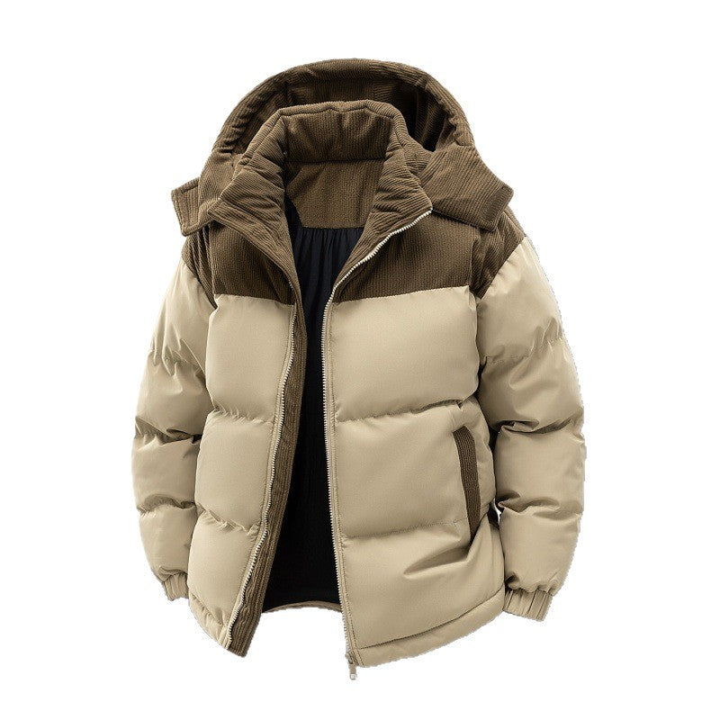 Herren wattierte Steppjacke mit hoher Kapuze, Cotelé-Schulterpaneelen und Zwei-Wege-Reißverschluss Drune